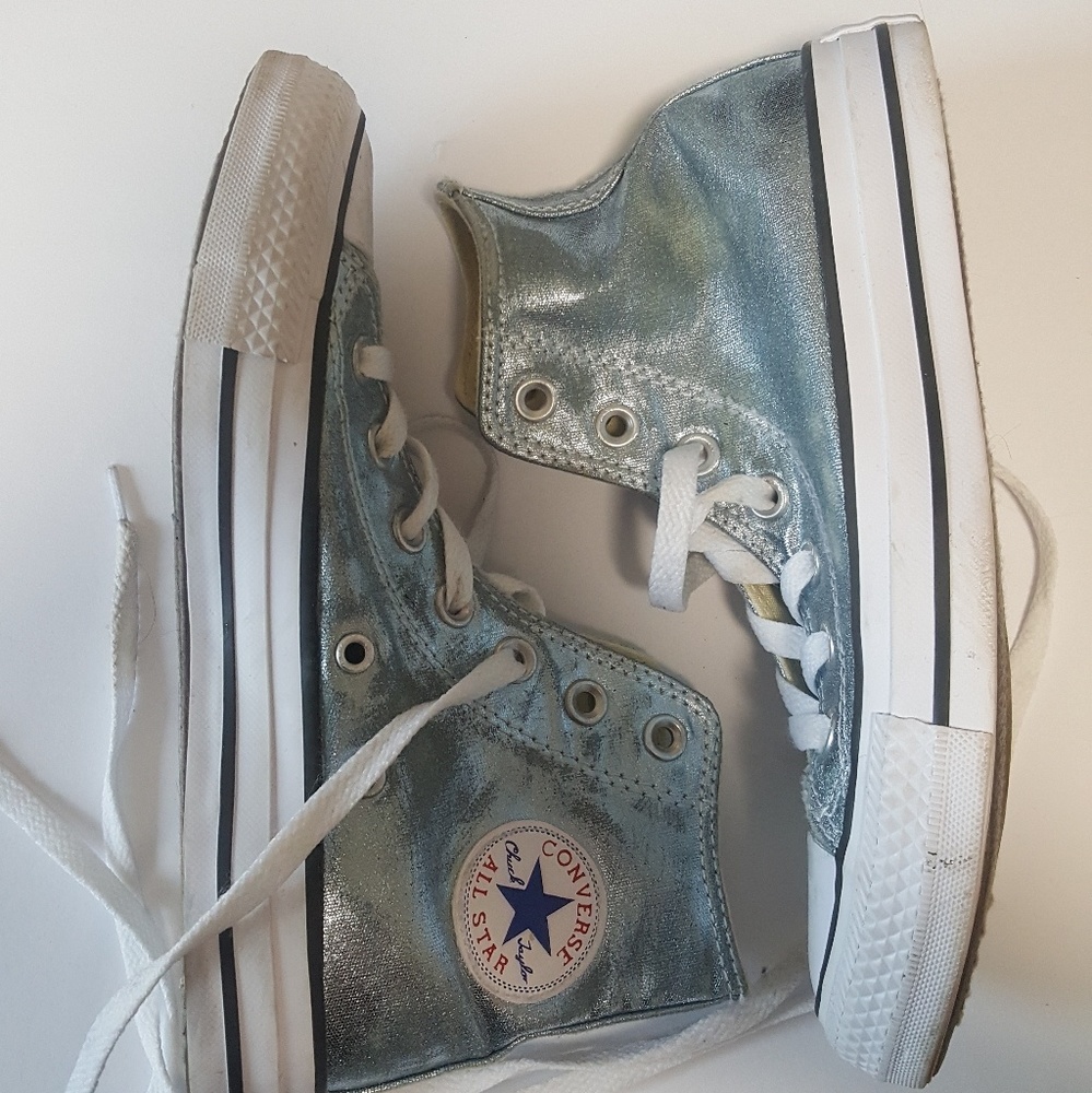 Hi Top Converse Light Blue Metallic Womens Size 5
